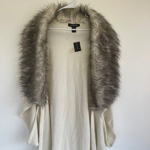 ASHLEY STEWART FAUX FUR COLLARED OPEN FRONT CARDIGAN PONCHO CAPE NWT SIZE 18/20
